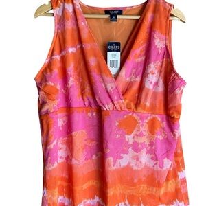 Chaps Women's V-Neck Pink and Orange Tank Top 3x